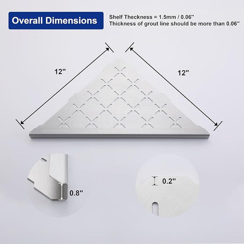 12" Corner Shower Shelf, Recessed Corner Shelf Organizer Rack, Large Size - Image 2