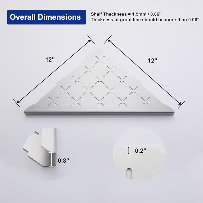 12" Corner Shower Shelf, Recessed Corner Shelf Organizer Rack, No Drilling - Image 2