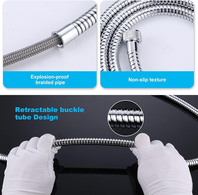 ALEASHA Chrome Finished Shower Hose 63 inches, Shower Hose Extra Long - Image 3