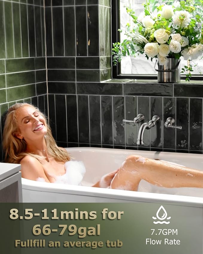 Roman Bathtub Faucet Wall Mount Widespread Tub Filler - Image 4