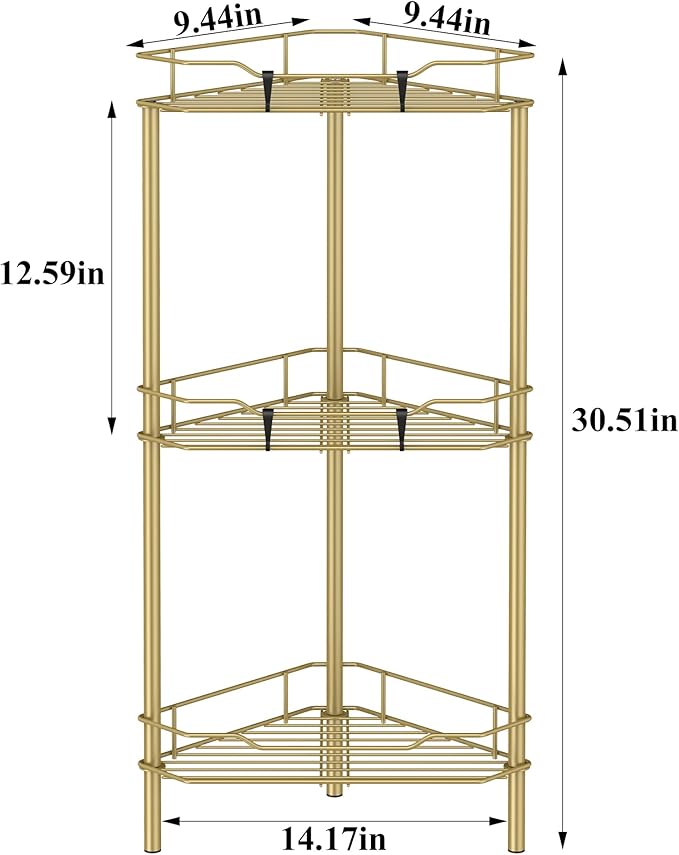3 Tier Floor Standing Corner Shower Caddy Organizer Shelf - Image 7