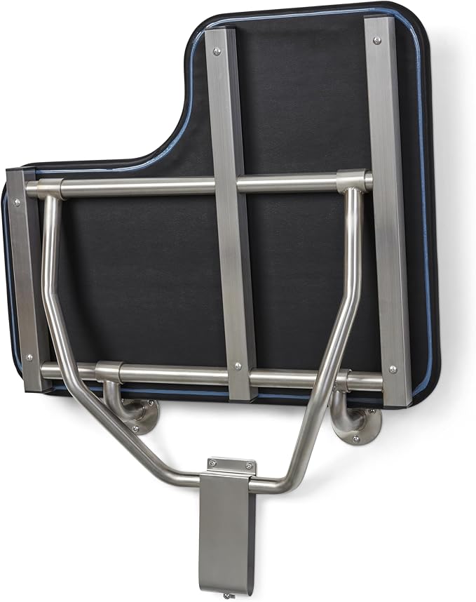 32" x 22.5" Black Padded Cushion Wall Mount Folding Left-Handed Transfer Bench - Image 8