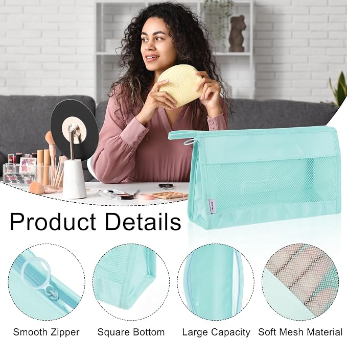 uxcell Mesh Makeup Bag, Large Capacity Travel Zipper Cosmetic Bags, Beach Mesh - Image 3