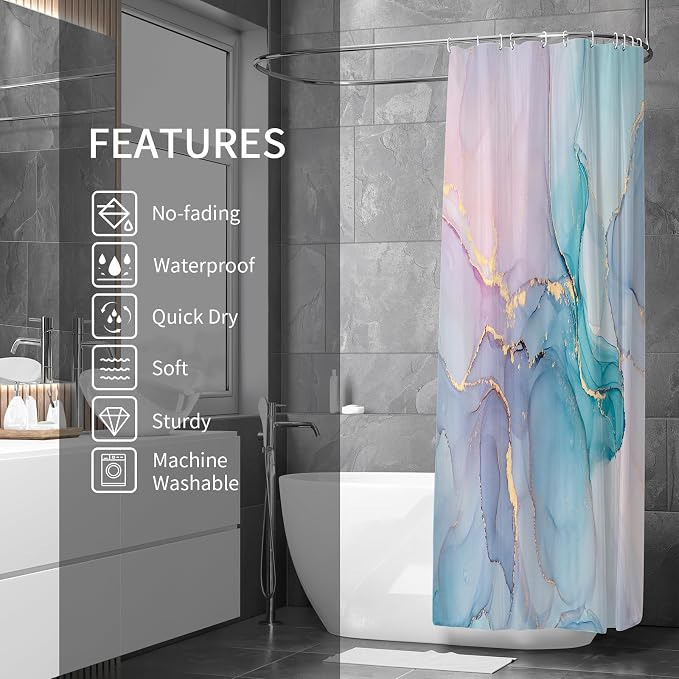 Gibelle Small Stall Shower Curtain 36 x 72, Narrow Half Abstract Marble Shower - Image 2