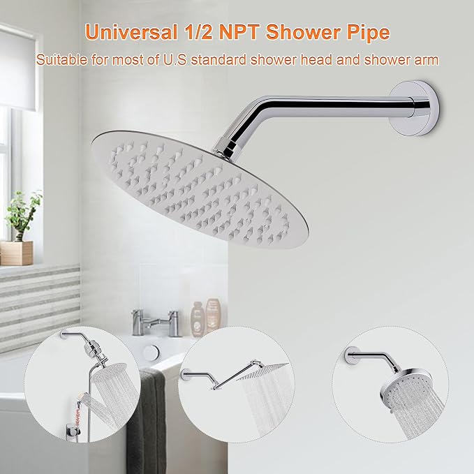 HarJue Shower Arm with Flange and Teflon Tape, Wall Mounted Shower Pipe 304 - Image 4