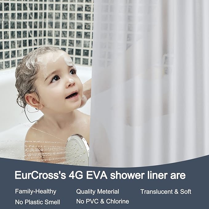 EurCross Frosted PEVA Plastic Shower Curtain Liner 74 inch Long Length - Image 7