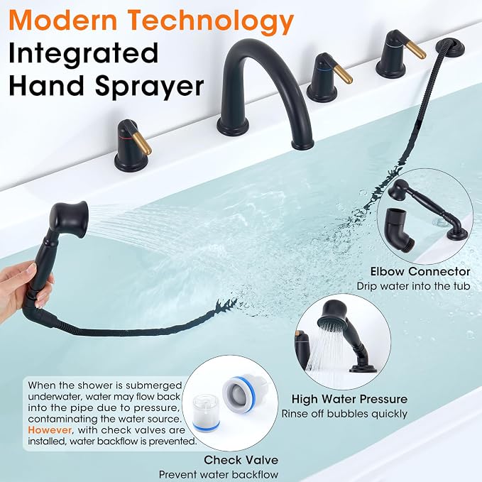 Black & Rose Gold Roman Bathtub Faucet Set - Image 8