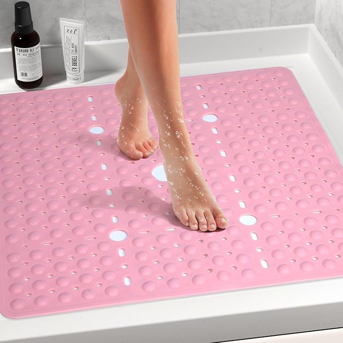 Large Pink Square Shower Mat Non Slip 27 x 27 Inch, Soft Bath Mat Bathtub Mat - Image 2