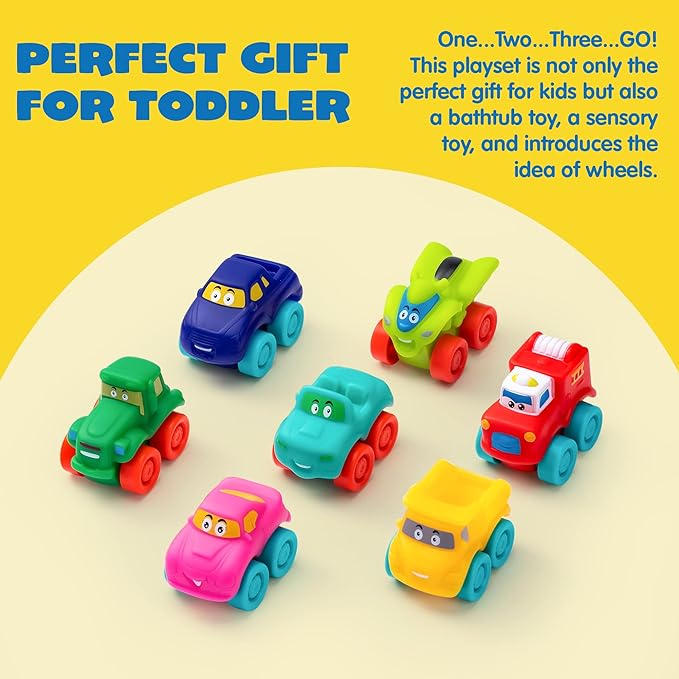 JOYIN Cartoon Cars, Soft Rubber Toy Car Set, Mini Vehicles, Bath Toy Car - Image 6