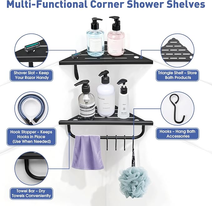 Corner Shower Shelf, 304 Stainless Steel Recessed Bathroom Shelves, No Drilling - Image 3