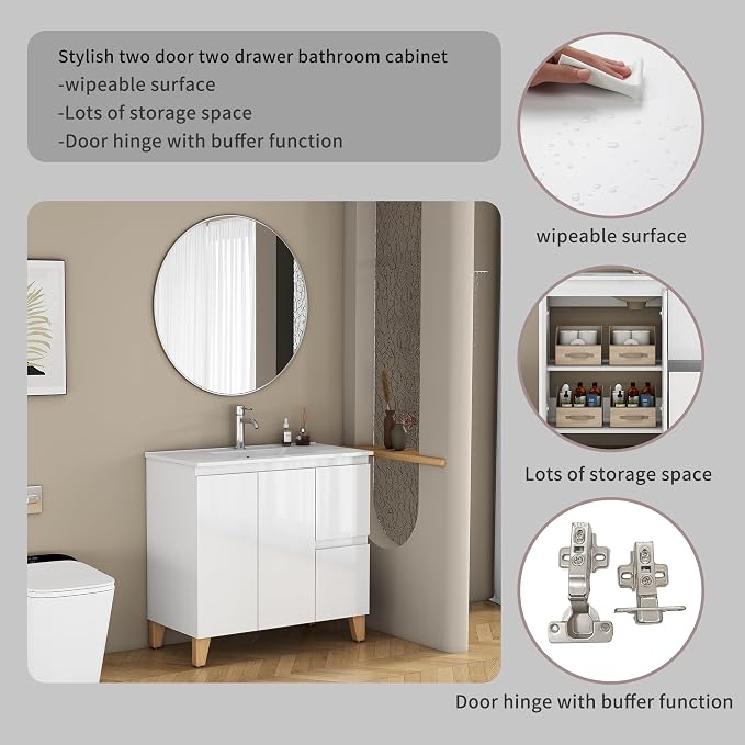 36-Inch Bathroom Vanity with Ceramic Sink Combo, Freestanding Modern Bathroom - Image 7