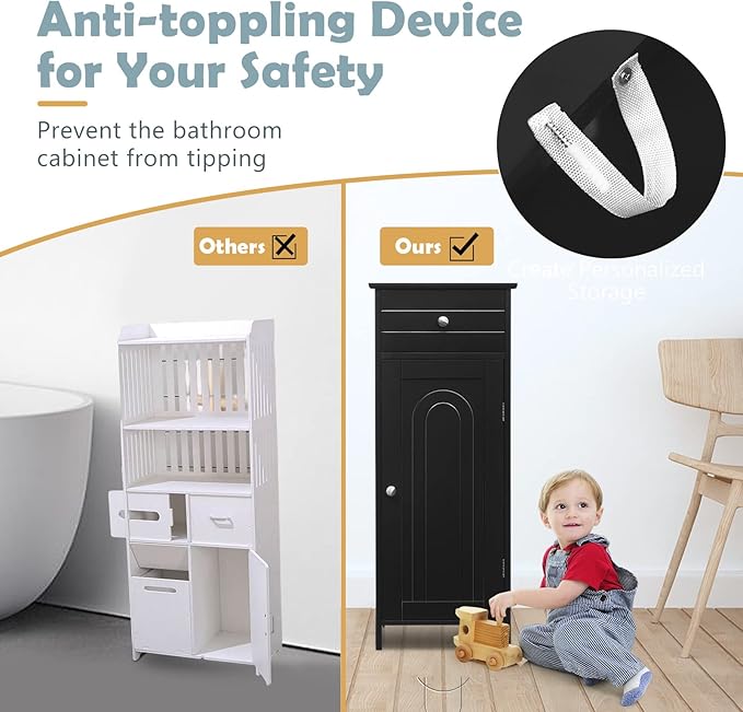 COSTWAY Bathroom Storage Cabinet, Single Door Floor Cabinet - Image 6