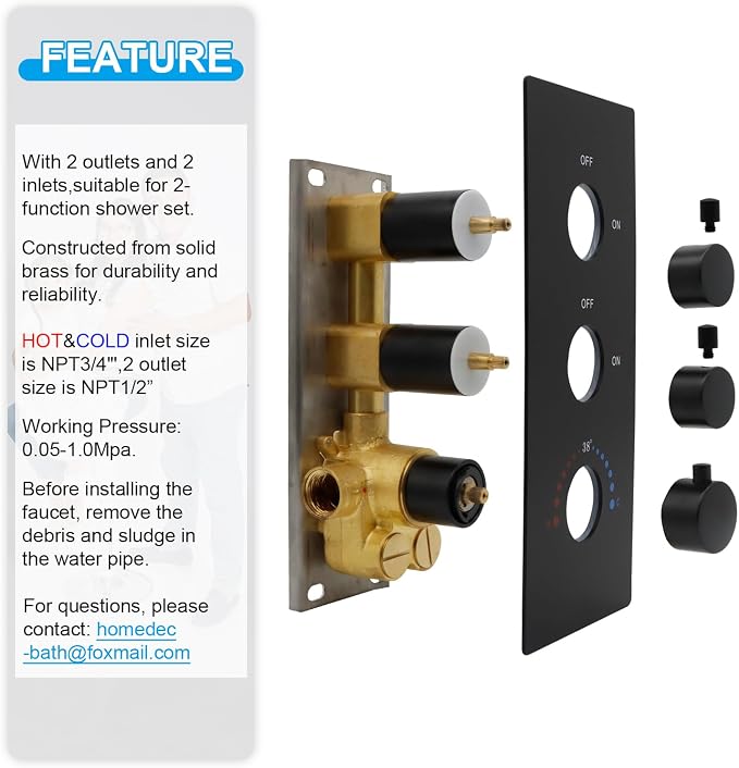 HOMEDEC 2 Way Shower Diverter Valve Brass Dual Functions Thermostatic Shower - Image 7
