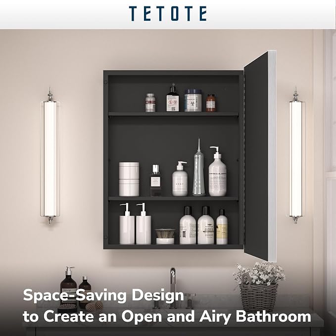 TETOTE Medicine Cabinet with Mirror 17 x 25 Inch Brushed Silver - Image 7