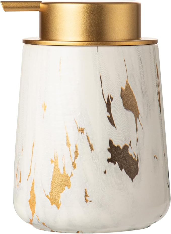 Enra Ceramic Gold Soap Dispenser, 12 oz Marble Lotion Dispenser Bathroom Liquid by Enra