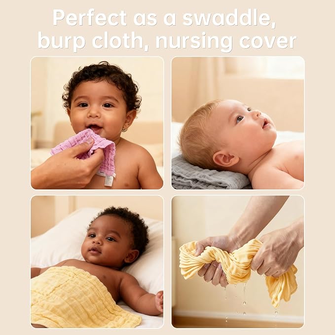 Organic Muslin Baby Washcloths 6 Pack Baby Bath Face Towel 12x12 Inch Extra - Image 3