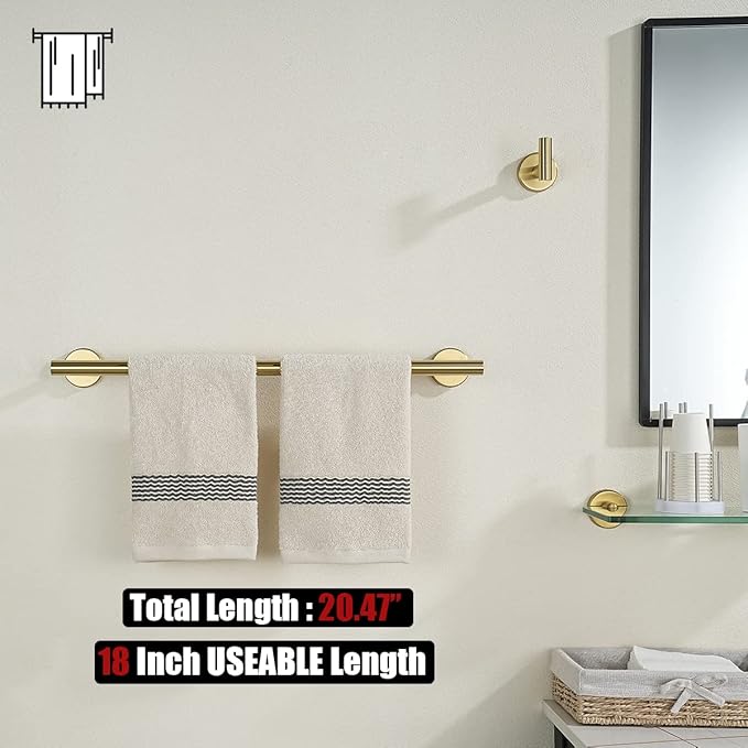 JQK Bath Towel Bar Brushed Gold, 18 Inch 304 Stainless Steel Thicken 0.8mm - Image 3