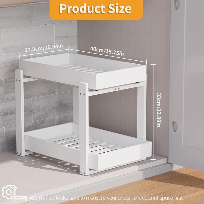 Bamboo Wood Under Sink Organizer 2 Pack, Pull Out Cabinet Organizer 2 Tier - Image 2
