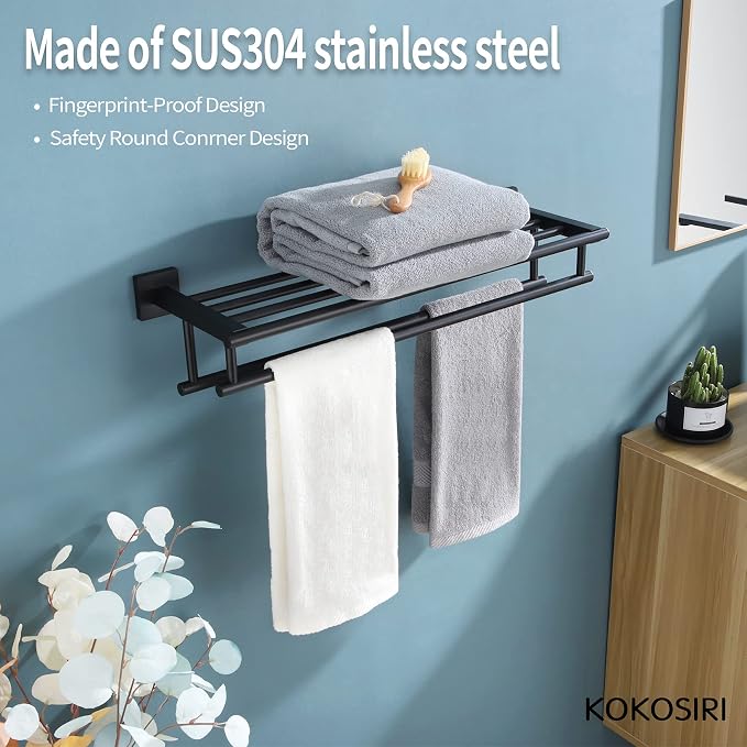 KOKOSIRI Bath Towel Rack with Double Towel Bars Bathroom Towel Shelf 20 Inch - Image 4