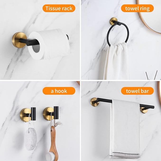 Bathroom Hardware Set Black and Gold，Towel Bar Set Including 2pcs 16inch Towel - Image 8