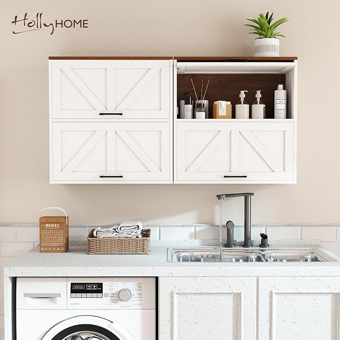 HollyHOME Bathroom Wall Cabinet, Farmhouse Barn Door Wood Medicine Cabinet - Image 6