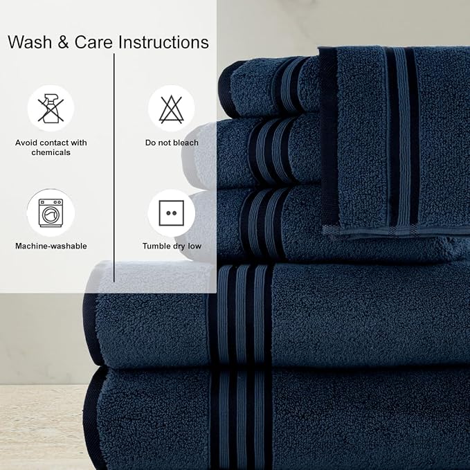 CASA COPENHAGEN Zero Twist, 6 Pieces Set 100% Cotton 0" Twist Towel Set- Dark - Image 3