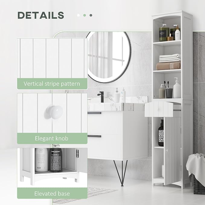 HOMCOM Bathroom Storage Cabinet, Free Standing Bathroom Storage Unit, Tall - Image 5