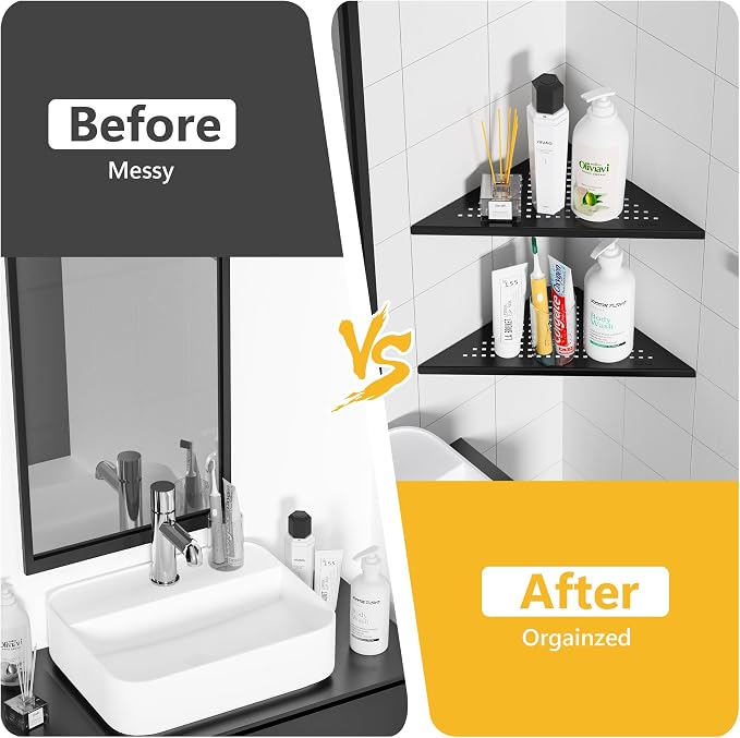 Neodrain 10 Inch Corner Matte Black Wall Shelf Set of 2, Floating Corner Shelves - Image 9