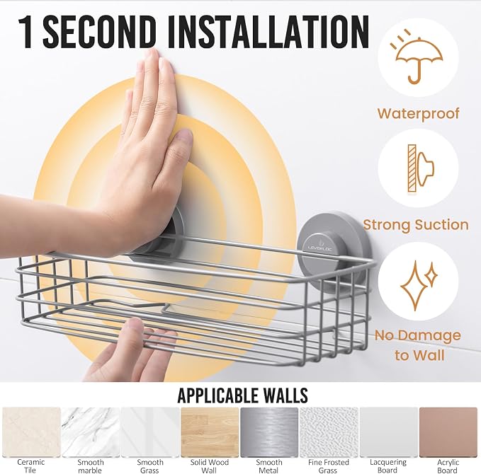 LEVERLOC Shower Caddy Suction Cup, 2 Pack Shelves - Image 2