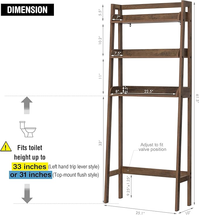 UTEX Over The Toilet Storage Shelf, 3-Tier Over Toilet Bathroom Organizer - Image 3