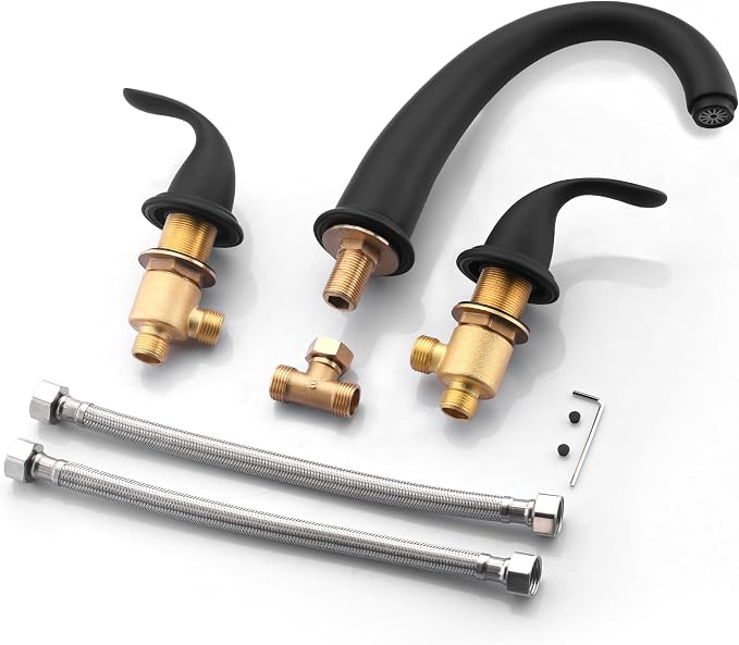 SUMERAIN Matte Black 3 Hole Deck Mounted Widespread Roman Tub Faucet Set - Image 5
