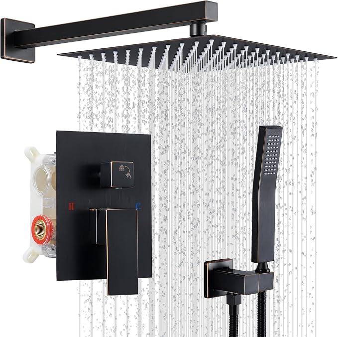 Shower Faucet Set, Wall Mount 10 Inch Square Rainfall Shower Head and Handle by IUERASD