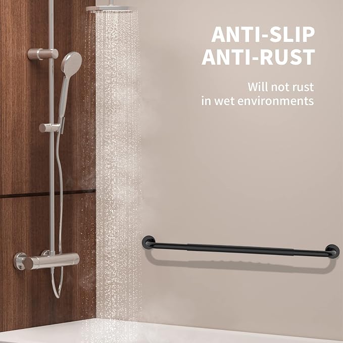 36 Inch Shower Grab Bar w/Anti Slip Rubber Grip, Munzong Black Stainless Steel - Image 5