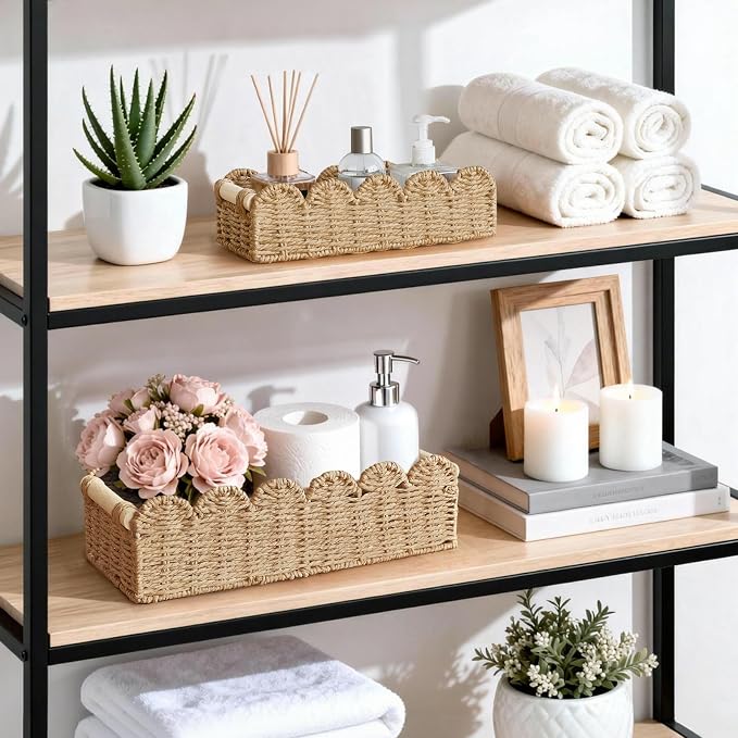 Dahey 2 Pcs Woven Paper Rope Toilet Paper Storage Basket - Image 7