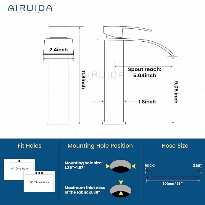 Airuida Tall Vessel Sink Faucet Oil Rubbed Bronze, Single Handle Single Hole - Image 6