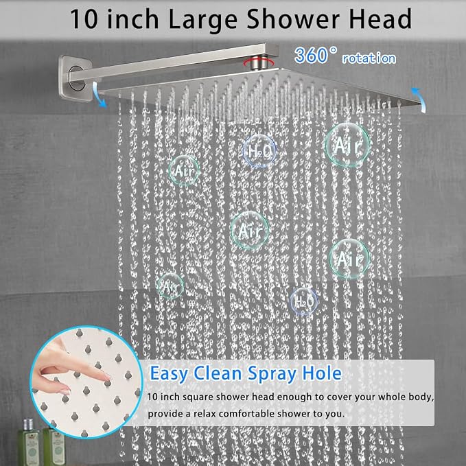 Brushed Nickel Shower System YCAIKOI Wall Mount Shower Faucet Set - Image 3