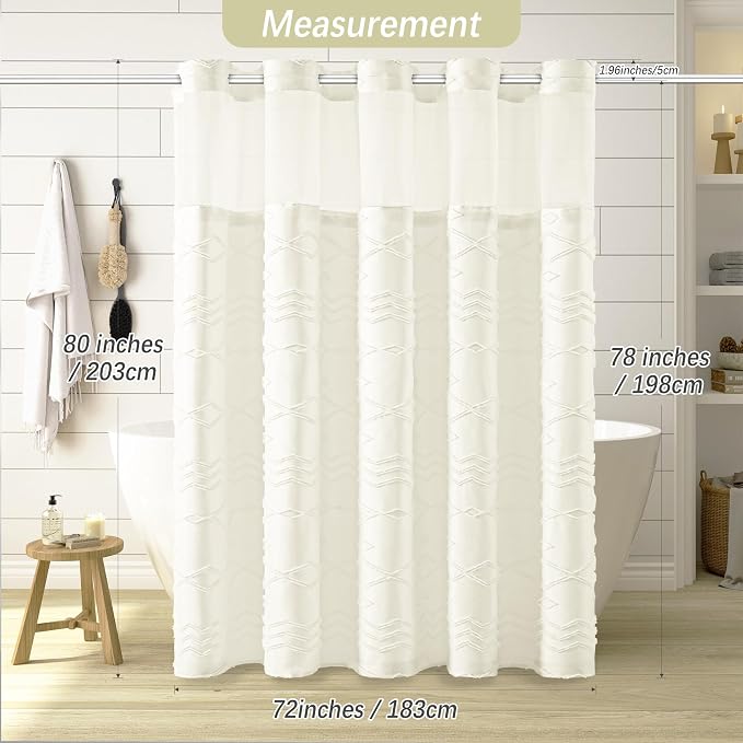 No Hooks Required Boho Farmhouse Shower Curtain Tufted Chevron Striped - 72W x - Image 6