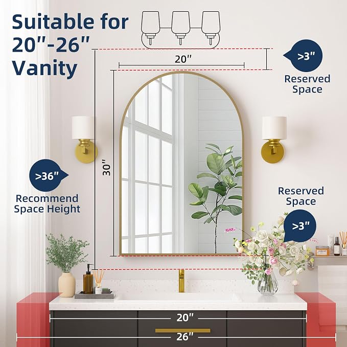Medicine Cabinets for Bathroom, Brush Gold Arched Medicine Cabinet Recessed or - Image 2