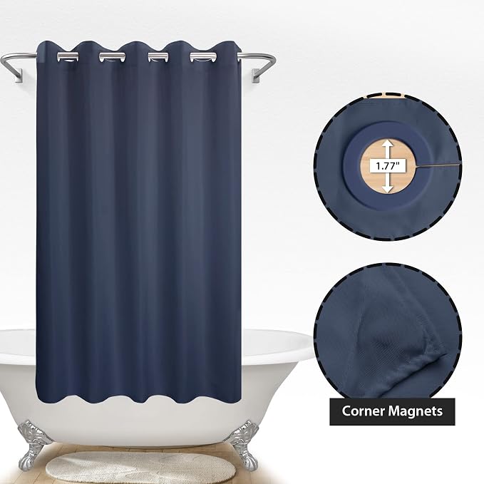 River Dream No Hook Hotel Cloth Navy Blue Shower Curtain Soft Microfiber & - Image 5