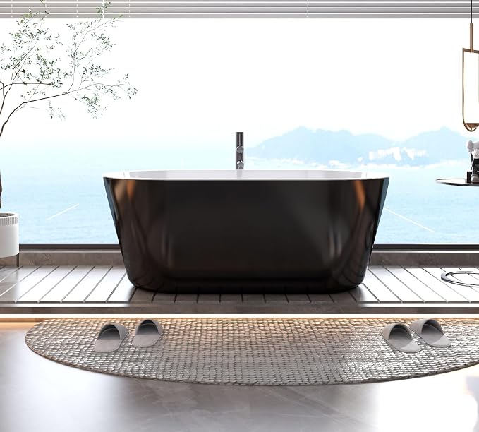 59" Deep Soaking Bathtub, Non-Slip Acrylic Tub by Garvee