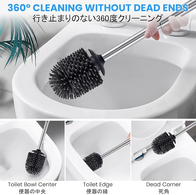 Stainless Steel Toilet Brush and Holder Toilet Brush Bowl Cleaning Brush Double - Image 4