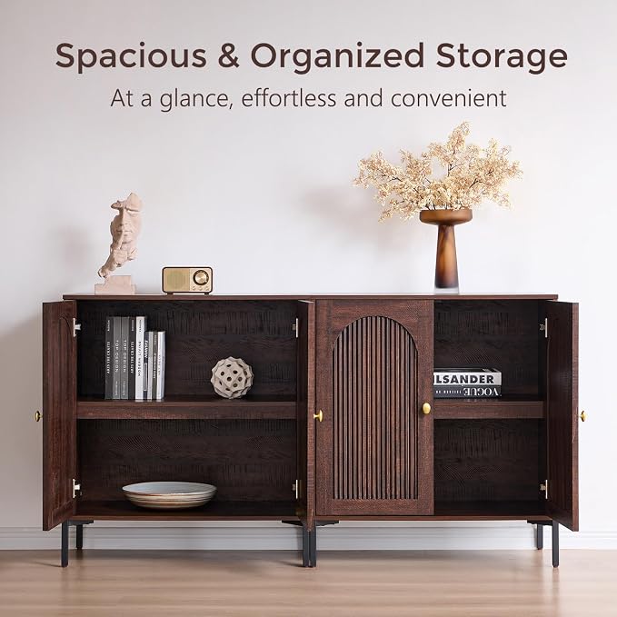 Bathroom Cabinet with Storage, 123.5" W Fluted Arched Free Standing Floor - Image 3