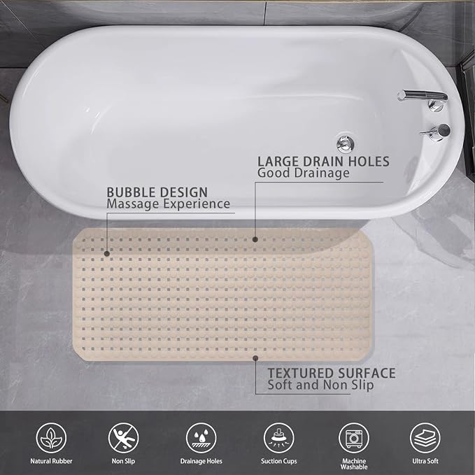 Extra Large Non-Slip Bathtub Mat, 36x17” TPR Shower Mat - Image 4