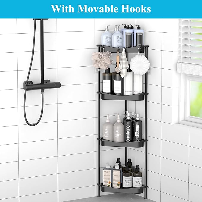 4 Tier Floor Standing Corner Shower Caddy Organizer Shelf - Image 6