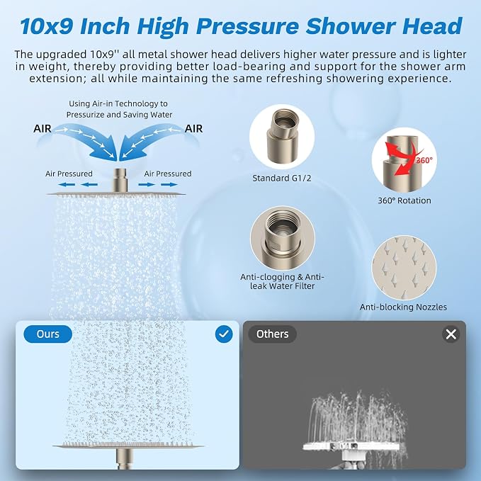 Hibbent cUPC Certified All Metal 10" Rainfall Showerhead Combo, High Pressure - Image 4