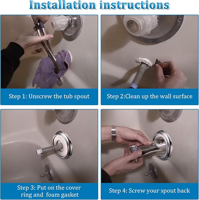 Enhon Metal Tub Spout Cover Ring, Bathroom Faucet Remodeling Wall Plate - Image 6