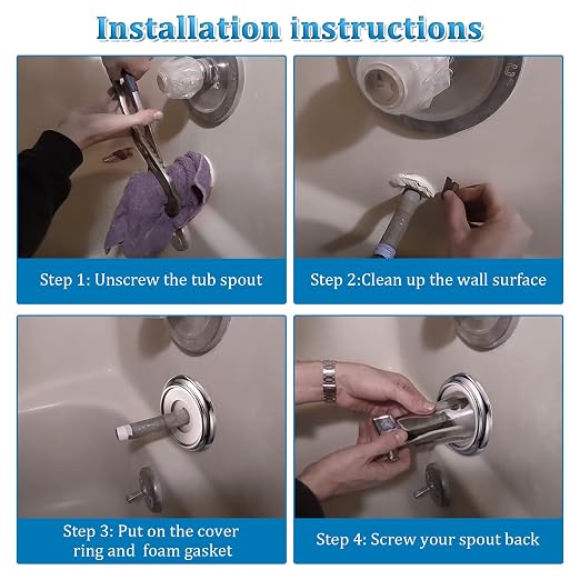 Enhon 2 Pack Metal Tub Spout Cover Ring, Bathroom Faucet Remodeling Wall Plate - Image 6