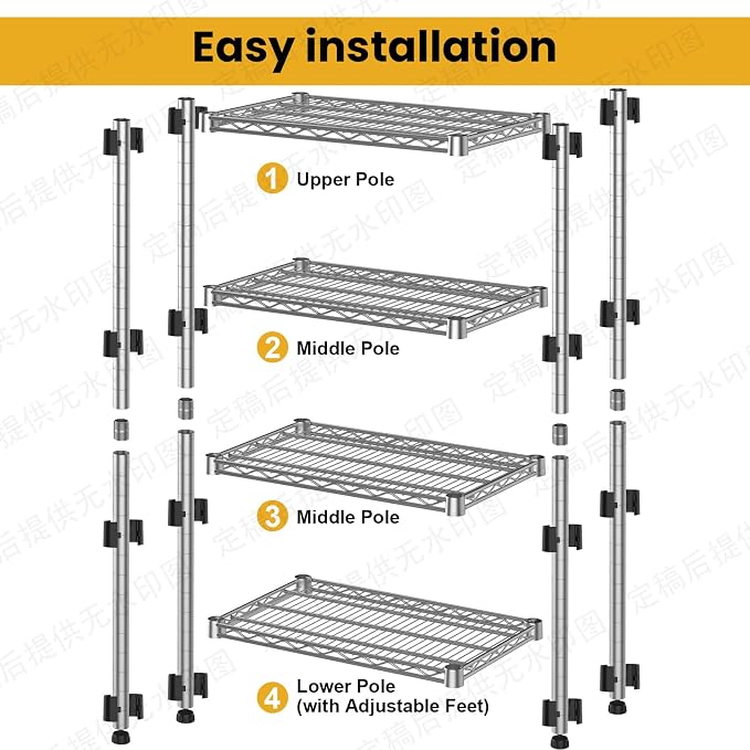4- Shelf Storage Shelves Wire Shelving Unit Adjustable Metal Shelving Sturdy - Image 7