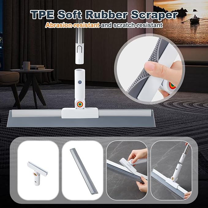 Rubber Squeegee Broom for Floor, Upgrade 62" Long Handle Window Squeegee - Image 3