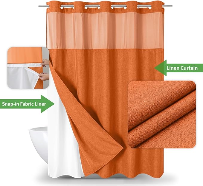 Extra Long No Hooks Needed Linen Textured Shower Curtain - Image 2